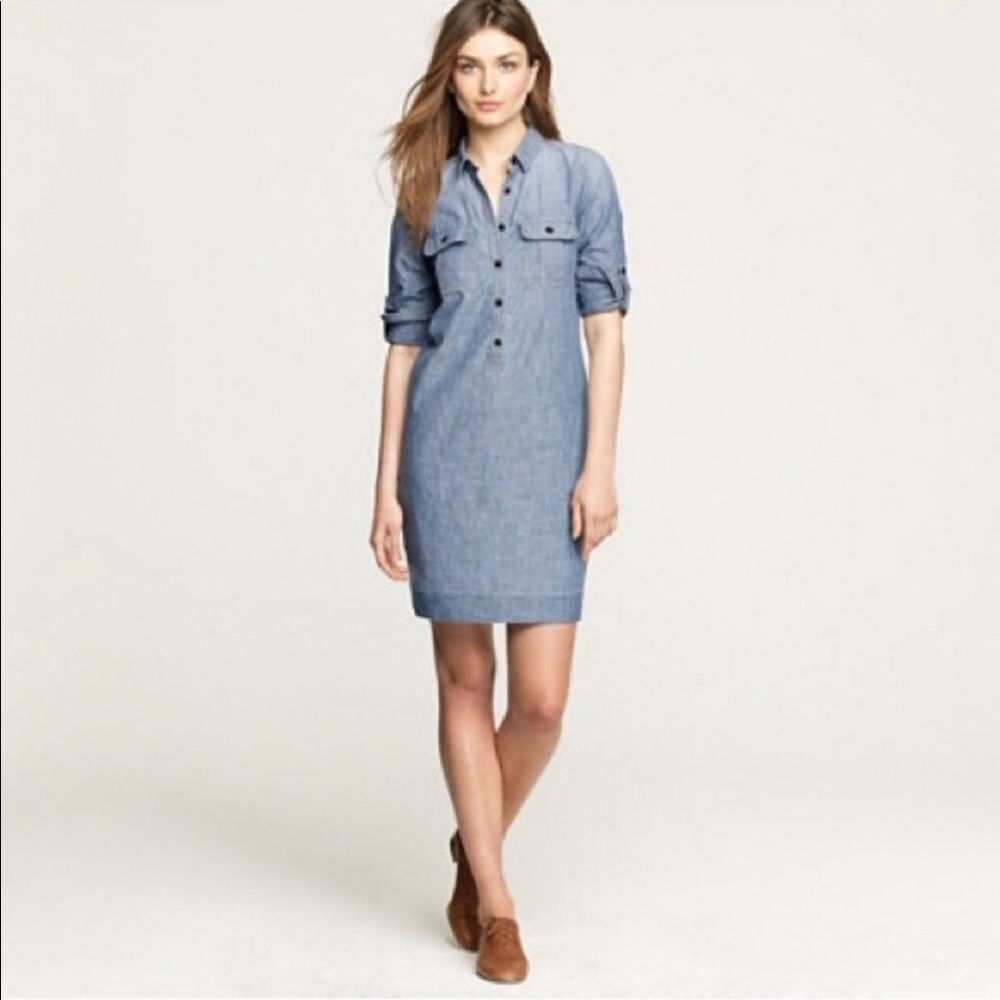 JCrew classic roll tab sleeve denim dress - Picture 1 of 7